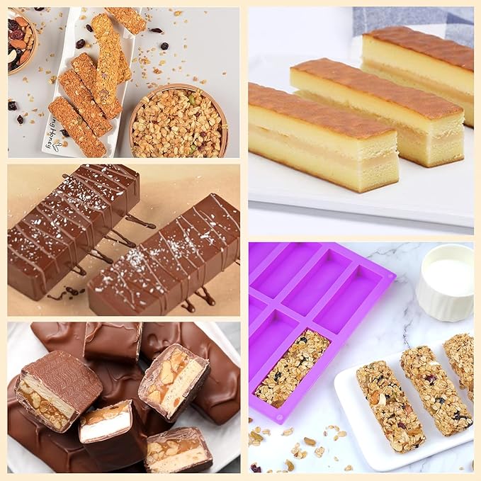 8 Cavity Silicone Molds For Baking，Rectangle 1 Inch Deep Chocolate Bar Mold - Homemade Granola Bar/Cereal Protein Energy/Candy Bar Mold - Set Of 2