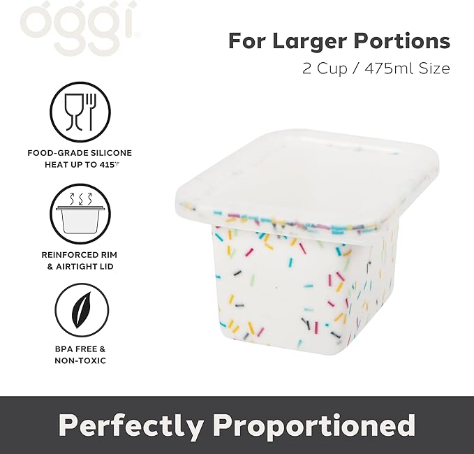 Oggi Prep & Portion Silicone Freezer Trays with Lid - Freezer Molds for Food, Ice Cube Tray, Food Prep Containers, Freezer Storage Containers, for Soup, Smoothie Cubes, Broth, Leftovers - 2 Cup x2