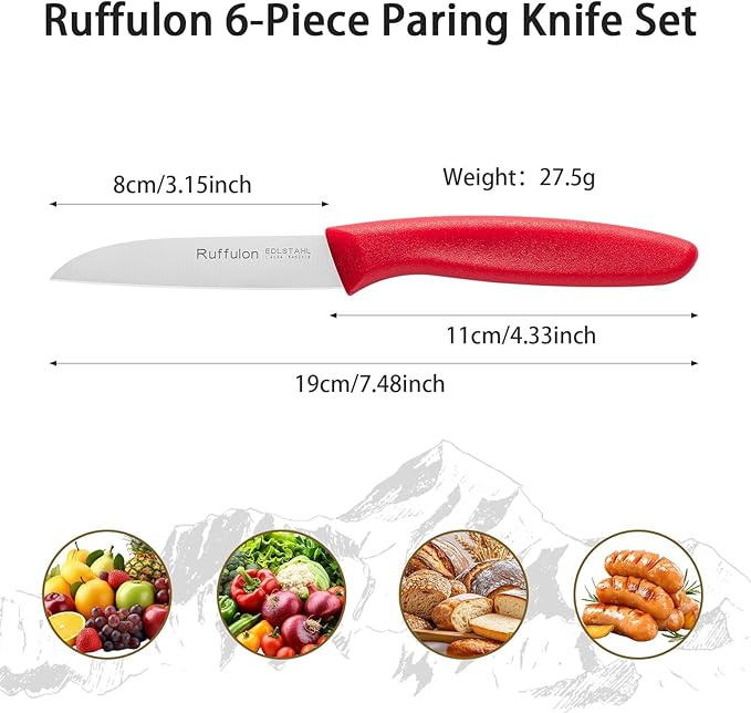 Stainless Steel Paring Knife Set (6 Pieces),Ultra Sharp Vegetable and Fruit Knife, Colorful Paring Knife with Straight Edge,Small Kitchen Knife with PP Plastic Ergonomic Handle