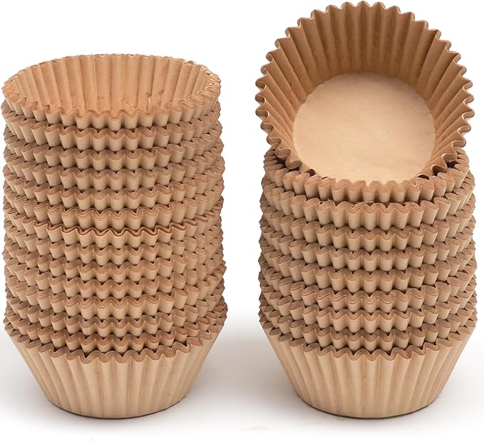 qiqee 300 Count Jumbo Cupcake Liners Natural Muffin Liners Food Grade Jumbo Size Baking Cups Paper No Smells（Large Size）