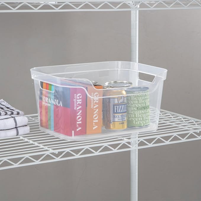 Sterilite 7 x 11 x 14.25 Inch Polished Open Scoop Front Storage Bin with Comfortable Carry Through Handles for Household Organization, Clear (24 Pack)