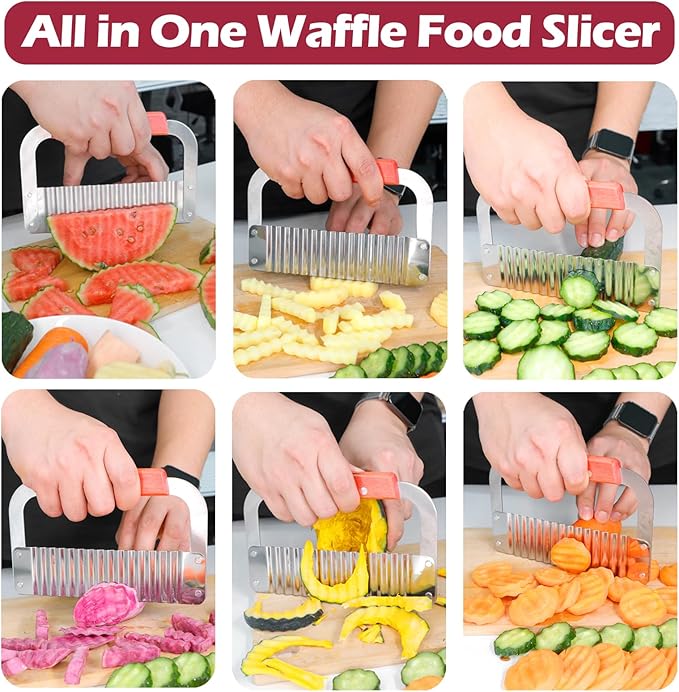 JAYVAR Extra-Large Crinkle Cutter Wave Potato Slicer – Stainless Steel French Fry Cutter for Restaurants, Waffle Slicing Tool, Crinkle Chopping for Potatoes, Kitchen Veggie Cucumber Slicer with Handle