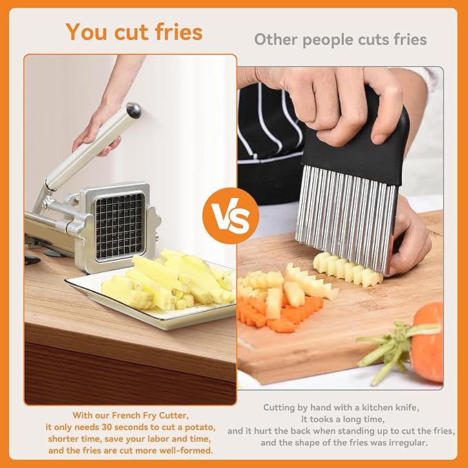 Commercial French Fry Cutter Stainless Steel.Potato Cutter for French Fries with 1/4Inch Blade, Commercial French Fry Cutter Manual Potatoes Cutting Machine with Suction Feet.
