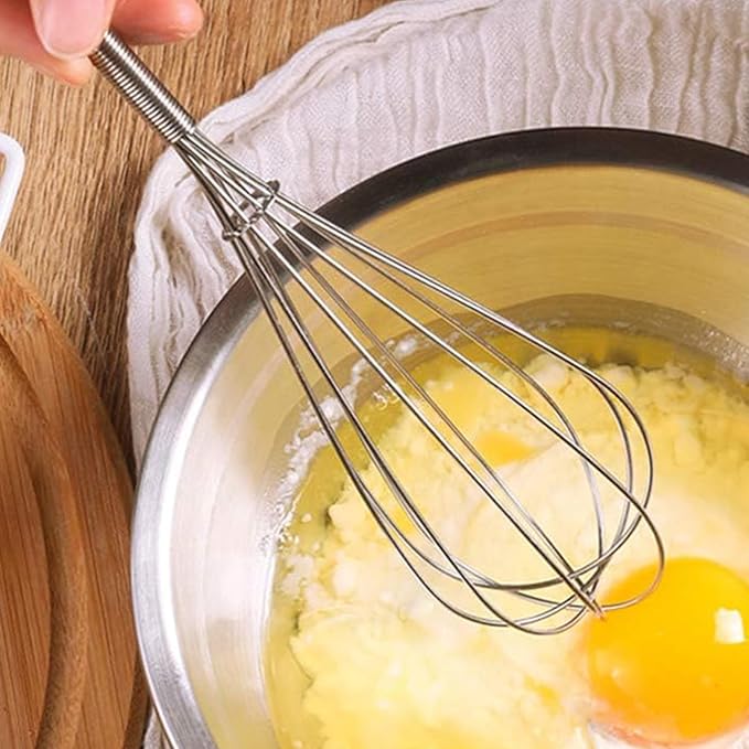Mini Wire Whisk, 8 Inch Small Whisk for Cooking - Ergonomic Spiral Handle, 304 Stainless Steel - Ideal for Whisking, Beating, Blending & Mixing Sauces - Silver