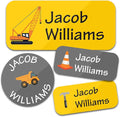 Personalized Daycare Name Labels for Kids (130 Labels) - Custom Waterproof Name Stickers for Clothing Tags, Water Bottles, Lunch Boxes and School Supplies (Construction)