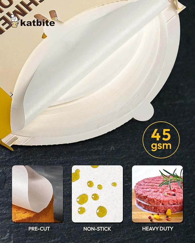 Katbite 9 Inch Parchment Paper Rounds, 200Pcs Cake Parchment Circles, Heavy Duty & Non-stick for Cake Baking, Air Fryer Liners, Tortilla Press