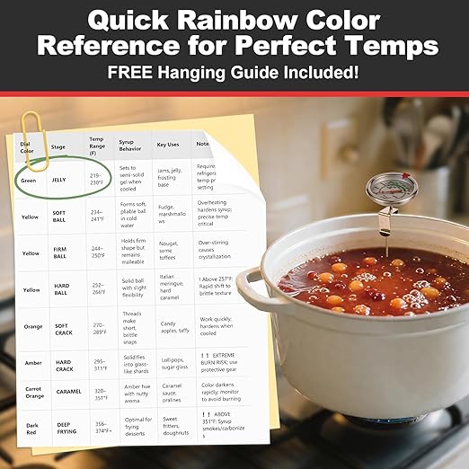 Upgraded Candy Thermometer Waterproof IP67 - Oil Thermometer for Frying with Clips - 5" Side of Pot Rainbow dial Thermometer Deep Fry for Oil Candy Candle Shallow Pot BBQ - Silver XL