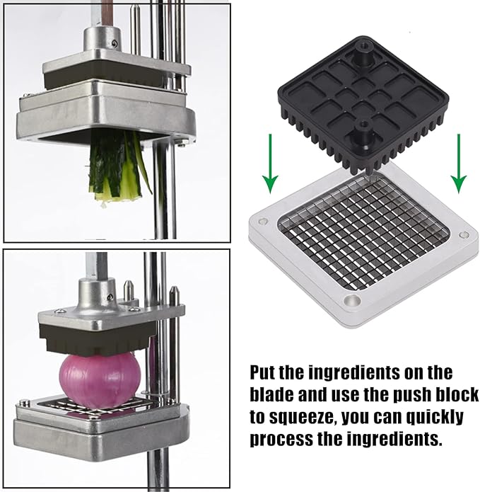 1/4" Replacement Dicer Chopper Blade with Pusher Block, Commercial French Fry Cutter Blade, Commercial Vegetable Chopper for Onion Dicer Tomato Dicer French Fries Cutter