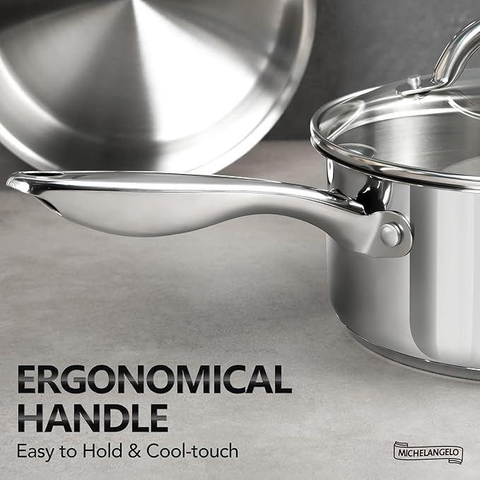 MICHELANGELO 1.5 QT Saucepan with Lid, 18/10 Stainless Steel Sauce Pan with Tri-Ply Bottom, Small Saucepan 1.5 Quart Sauce Pot, Induction Compatible