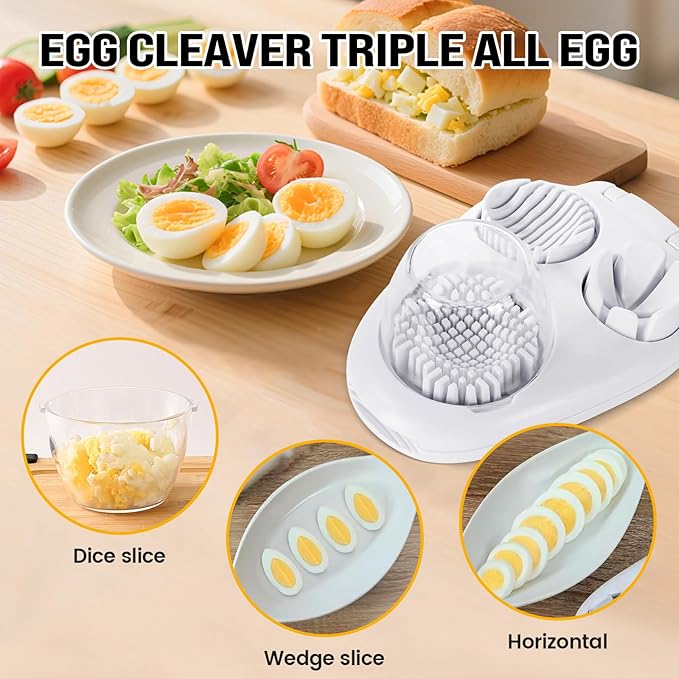Nbippiooiwip 3-In-1egg Slicer For Hard Boiled Eggs,egg slicer 3 ways, grape cutter, Egg Slicer Kitchen Gadget, Fit Strawberry,Apple,Banana,Cherry,Tomato,grape,White