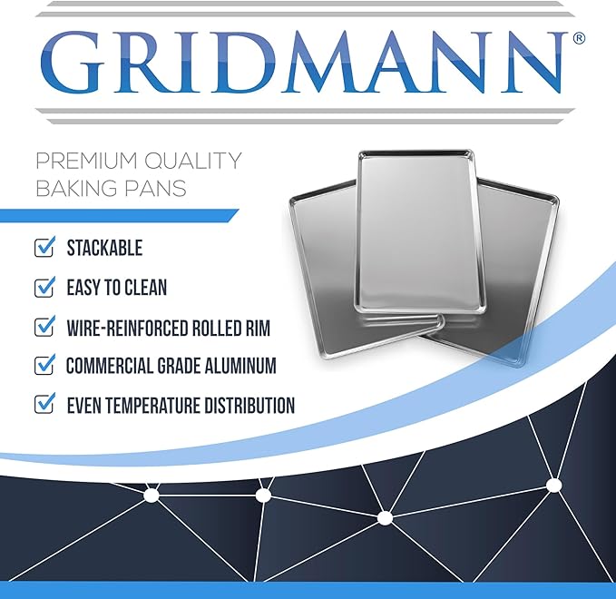 GRIDMANN 13" x 18" Commercial Grade Perforated Aluminum Baking Sheet Pan, Half Size Baking Tray - 6 Pans