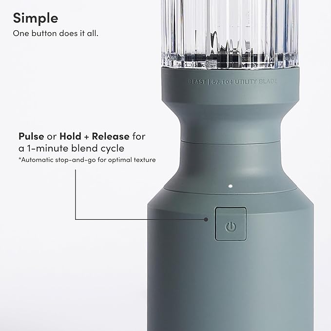 The Beast Mini Blender | Mini Countertop Kitchen Blender | Blend Smoothies and Shakes, Dressings, Sauces, Dips | Straw Cap and Straws Included | 600W (Mist)
