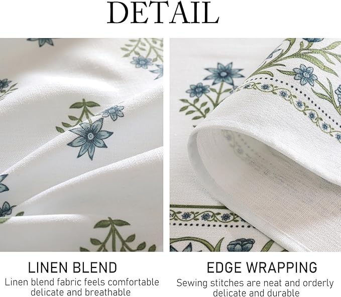 ISAENNE Designer White Linen Long Tablecloth Rectangle,Chinoiserie Floral Elegant Indoor Table Cloth,Fall Stain Proof Decor Tablecloths for Dining Thanksgiving Kitchen,63"*102"-Mosella F