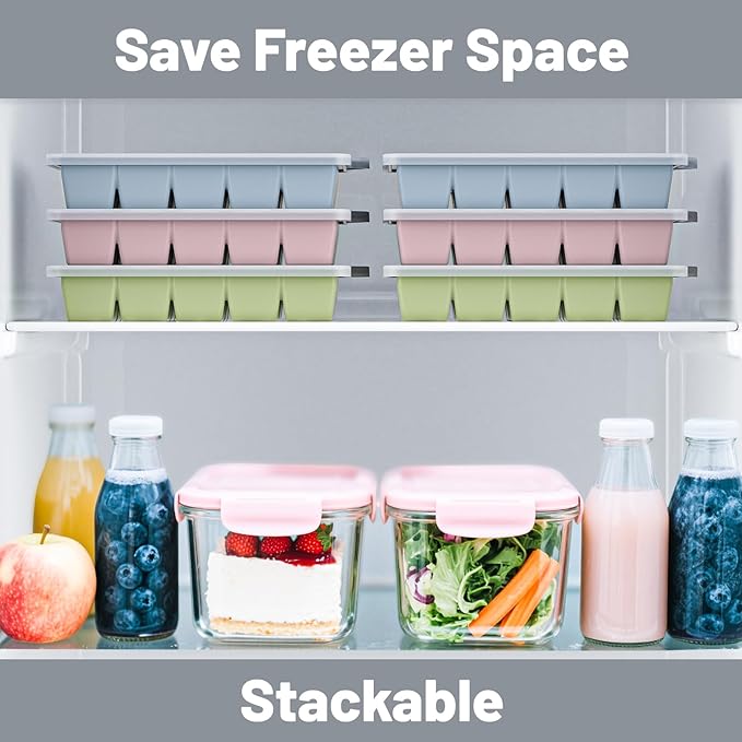 Silicone Ice Cube Tray 3 Pack - EASY RELEASE ice cube tray with lid, BPA Free Ice Cubes Trays for Freezer,ice cube mold for Cocktail,Whiskey (Blue+Pink+Green)