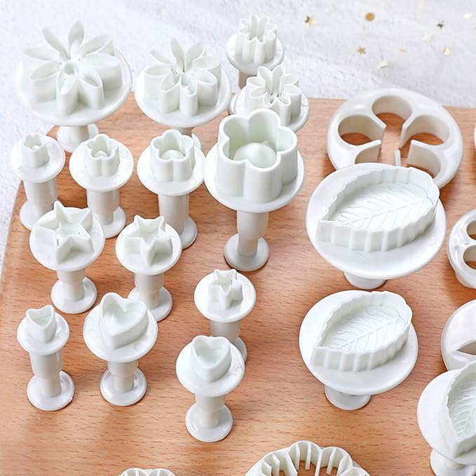 M MOACC Cake Tools 36 Piece Fondant Cake Cookie Plunger Sugarcraft Flower Leaf Butterfly Heart Shape Decorating Mold DIY Icing Plunger Tools