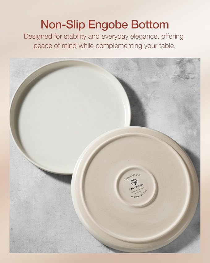 Famiware Milkyway Plates and Bowls Sets, 24 Pieces Dinnerware Sets, Reactive Glaze Dish Set, Stoneware Dishes Set for 8, Matte Beige White
