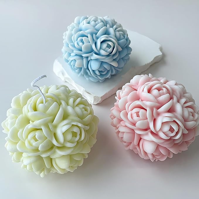 Ball Rose Candle Molds 3D Round Flower Resin Mold - Resin Casting Silicone Molds for Home Decor & Candle Making Wave Spiral Mold