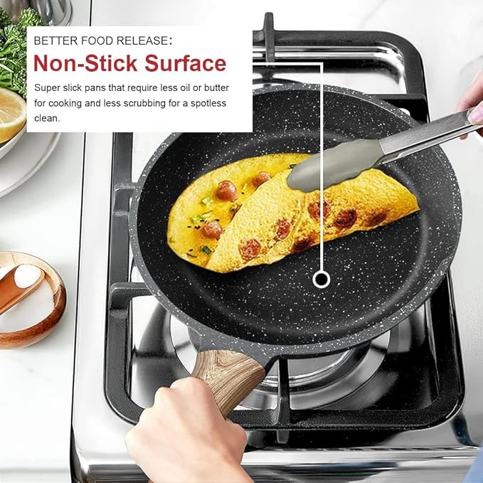 Caannasweis Nonstick Granite Frying Pan Skillet, Non Stick Omelette Frying Pans, Omelet Egg Pan, Stone Cookware Chef's Pan, Induction Compatible, PFOA Free (Gray, 8 Inch)