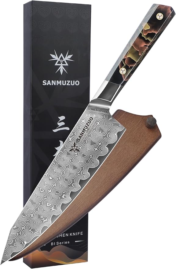 Kitchen Chef Knife 8 Inch, Professional Kitchen Knife, Ultra Sharp Damascus Powder Steel with Full-tang Resin Handle, Bi Series