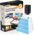 BRODI 18 Combo Pack Travel Vacuum Bags with Pump - Space Saver & Travel Essentials, Clothing & Luggage Vacuum Seal Bags