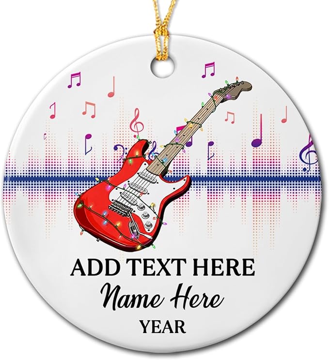 Customized Year Text Name Guitar Bass Player Ornament Gift for Daughter Son Husband Wife Dad Mom, Personalized Guitar Bass Instrument Christmas Ornament 2025, Guitarist Appreciation Ceramic Ornaments