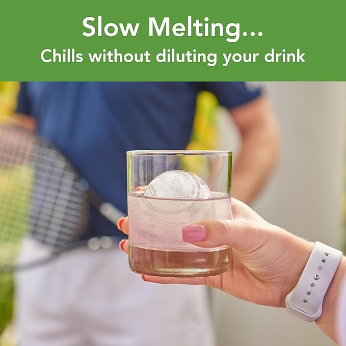 Tovolo Tennis Ice Cube Molds Pack of 2 Large Craft Ice Spheres for Cocktails Summer Drinks, Dishwasher Safe Stackable Silicone BPA Free Tennis Ice Mold Gift for Sports Fans