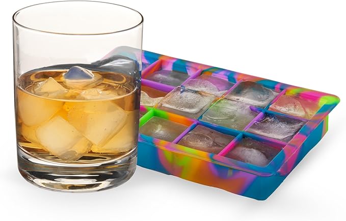 Host Ice Cube Tray with Lid, Makes 15 1.25" Cubes, Durable Silicone Trays, Perfect for Cocktails, Beverages, Mocktails, Iced Coffee, Tea, Infused Water, Kitchen Essentials, Set of 1, Colored Marble