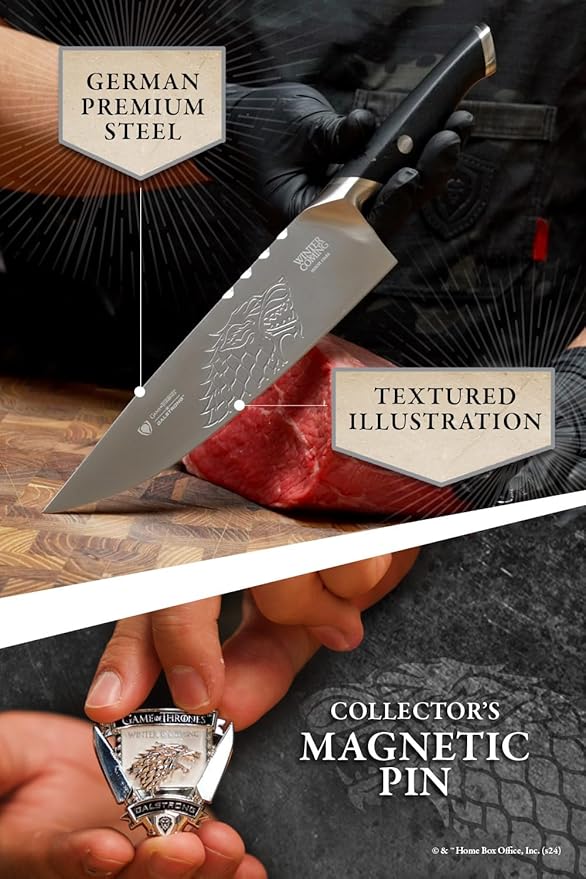 Dalstrong 8 inch Chef Knife- Game of Thrones™ Knife - House Stark™ Edition - German P remium Steel - Professional G10 Handle -Collection Item Toughbuilt Knife- w/Sheath
