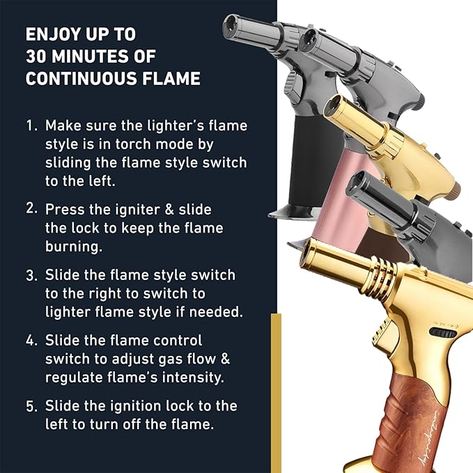 Dual Flame Butane Torch Gun – Refillable Handheld Mini Blow Torch for Cooking, Crème Brûlée, Welding, Soldering, Resin Art – Adjustable Flame & Ignition Lock–Limited Gold Brown by inZaynity