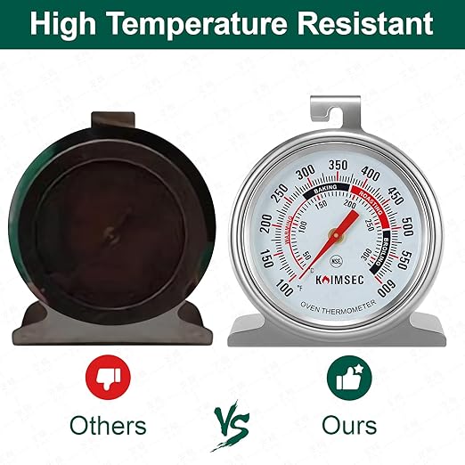 Oven Thermometer for Temperature Gauge, Safe for Inside Gas/Electric/Grill Smoker, Analog Dial Stainless Steel Oven Thermometers with Large Hanger & Base for Instant Reading in Cooking Baking