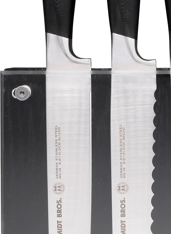 Schmidt Brothers - Black Midtown Magnetic Knife Block, Universal Cutlery Storage For 8-10, Acacia Hardwood and Acrylic Shield