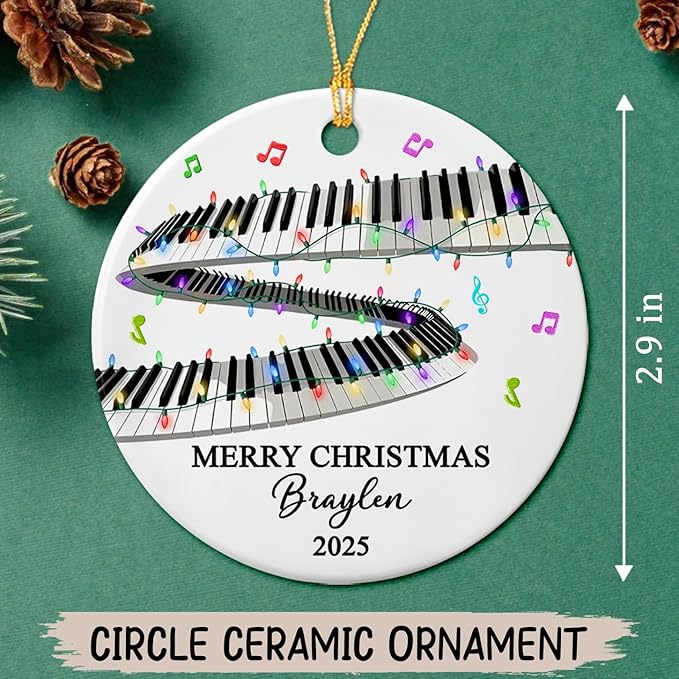 Personalized Text Year Name Keyboardist Ceramic Xmas Ornament, Unique Keyboard Musical Christmas Ornaments Gift for Women Men Friends Keyboards Player, Customized Keyboard Musical Instrument Ornament