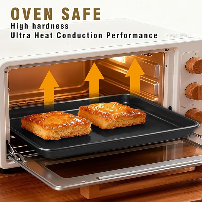 Toaster Oven Pans Set of 2, Shinsin 11-Inch Nonstick Baking Sheet Pans and Trays, 1/8 Thicker Replacement Small Baking Tray Accessories for Cookie, Non Toxic and Easy Clean and Diswasher Safe,Black