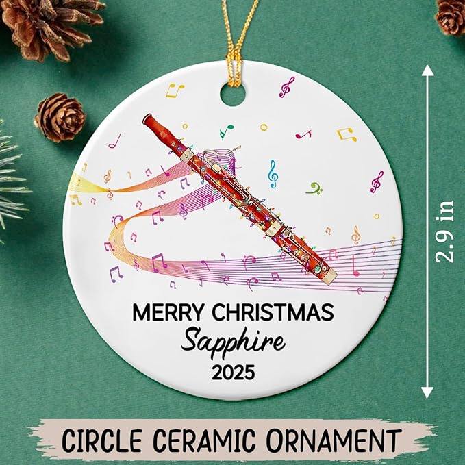 Personalized Bassoon Player Appreciation Ceramic Ornament, Custom Year Text Name Keepsake Ornament Gift for Bassoonist Daughter Son Brother Sister, Unique Bassoon Musical Instrument Ceramic Ornaments