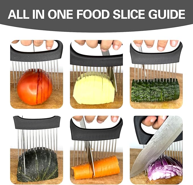 Extra-Large Onion Holder for Slicing, Onion Cutter Vegetable Chopper, Extra-Large Tomato Slicer with 16 Long Needles, Stainless Steel Tomato Potato Slicer, Meat and Food Slicing