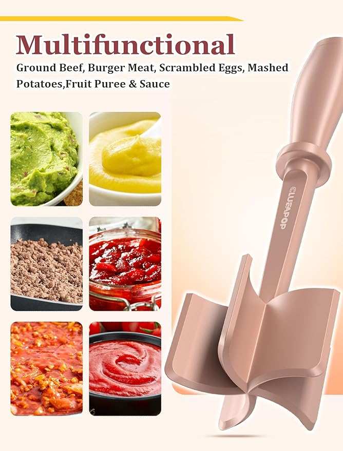 Nylon Hamburger Chopper, 5 Curve Blades Meat Masher Tool for Ground Beef, Turkey and More, Heat Resistant Non-scratch Utensil