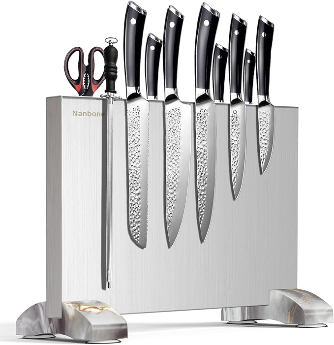 Magnetic Knife Block Without Knives, Stainless Steel Magnetic Knife Holder Stand with Strong Knife Magnet, Double-Sided Knife Magnetic Strip Knifes Storage Organizer for Kitchen Counter Top