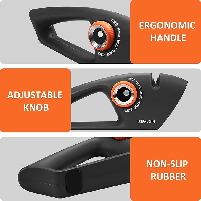 PAUDIN Knife Sharpener, Kitchen Knife Sharpener, 5 Stage Knife Sharpeners for Kitchen Knives, Pocket, Serrated Knives & Scissors, Blade Sharpening, Honing & Polishing Tool, Black