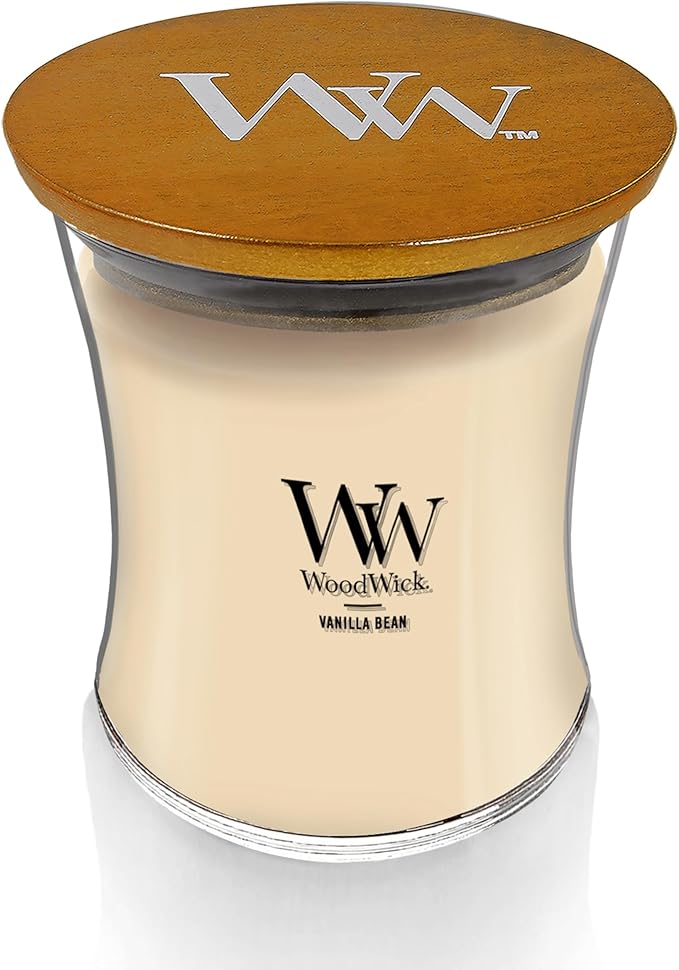 WoodWick Vanilla Bean Holiday Candle Gifts for Women and Men, 9.7 oz Medium Hourglass Candle with Crackling Wick