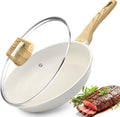 GiPP Nonstick Frying Pan Skillet with Lid - 9.5" White Granite Non Stick Pans, Omelette Pan with Heat-Resistant Handle, Compatible with All Stovetops, PFOA Free