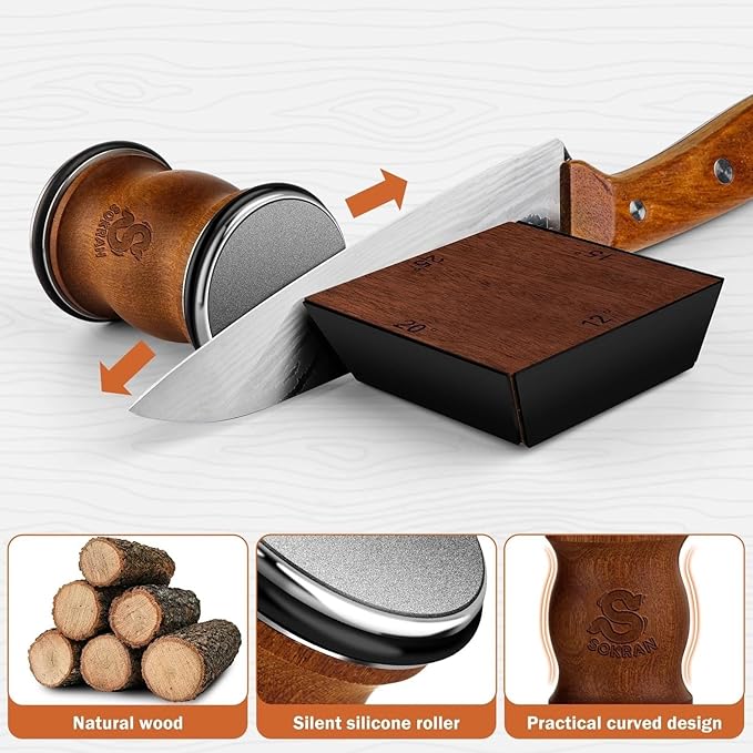 Rolling Knife Sharpener- Diamond Knife Sharpening Kit- Professional Magnetic Sharpening System- Circular Knife Sharpener Roller with Fixed Angle Support 12° 15° 2° 25°