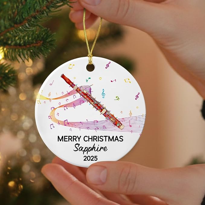 Personalized Bassoon Player Appreciation Ceramic Ornament, Custom Year Text Name Keepsake Ornament Gift for Bassoonist Daughter Son Brother Sister, Unique Bassoon Musical Instrument Ceramic Ornaments