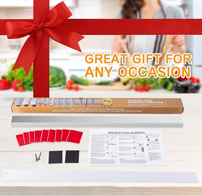 Ninonly 24 Inch Magnetic Knife Holder for Refrigerator, Stainless Steel Double Sided Magnet Knife Strip for Wall, No Drilling Magnetic Knife Rack with Powerful Magnetic Pull Force Fridge Applicable