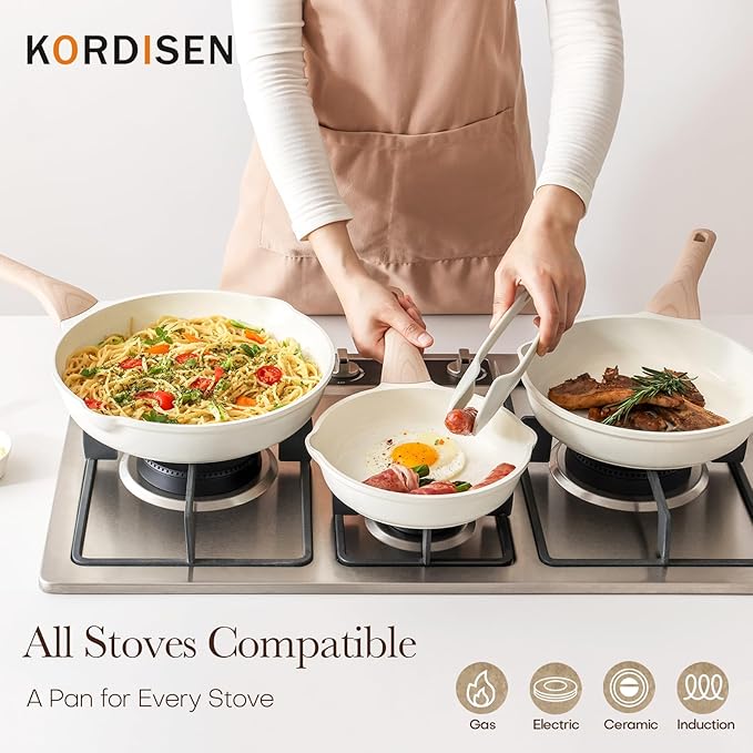 Kordisen Nonstick Ceramic Frying Pan, 12.5 Inch Ceramic Large Skillet, Healthy Non Toxic Cooking Pan, Stay-Cool Handle, Induction Compatible, PFOA & PFAS Free, White