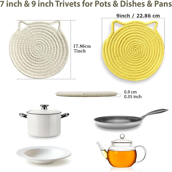 UKJENT Trivets for Hot Dishes - 5 Pcs Cotton Trivet Mats, Heat Resistant Hot Pads Pot Holders Set for Hot Pots & Pans, Kitchen Counter Farmhouse Table New Home Decor Essentials(7" & 9" & 12")