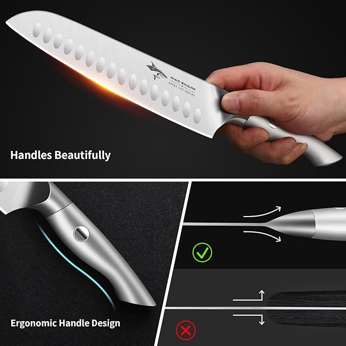 MAD SHARK Knife Set for Kitchen with Block, 17pc Cutlery Set, Built-in Sharpener, German Stainless Steel, Non-slip Ergonomic Handle, Dishwasher Safe