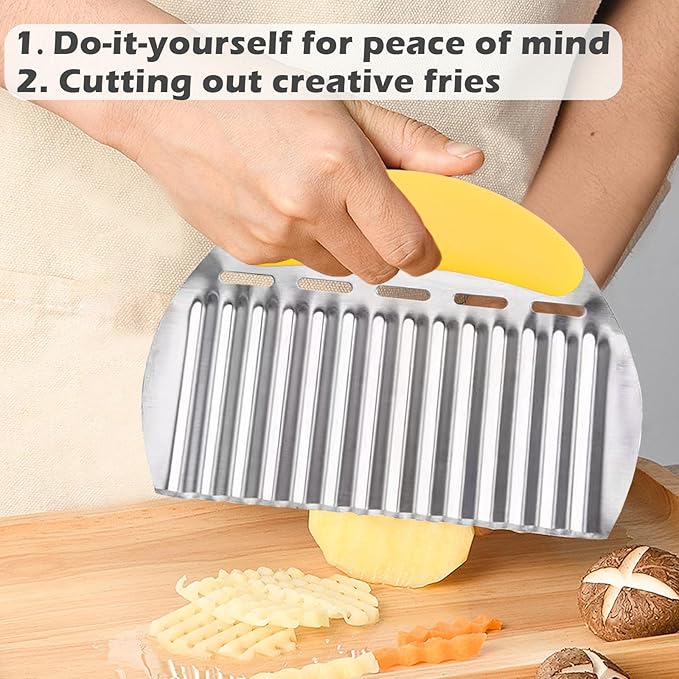 JAYVAR Large Crinkle Cutter for Potatoes, Stainless Steel Vegetable Crinkle Cutter, Versatile Vegetable Wavy Chopper for Fancy Edges, Onion Chopping Wavy French Fry Slicer Kitchen Dicer Gadget