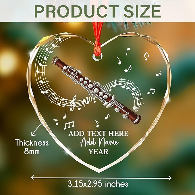 Personalized Oboist Christmas Glass Ornament 2025, Oboe Teacher Christmas Tree Ornaments, Custom Text Name & Year Oboe Ornament Gift for Student Friend, Musical Instruments Xmas Decorations
