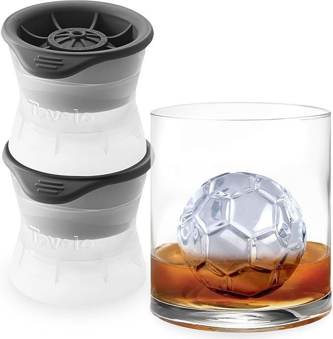 Tovolo Soccer Ball Ice Cube Molds Pack of 2 Large Sports Craft Ice Spheres for Drinks Whiskey Bourbon Cocktails, Dishwasher Safe BPA Free Silicone Soccer Ice Mold Fun Sports Gifts for Adults