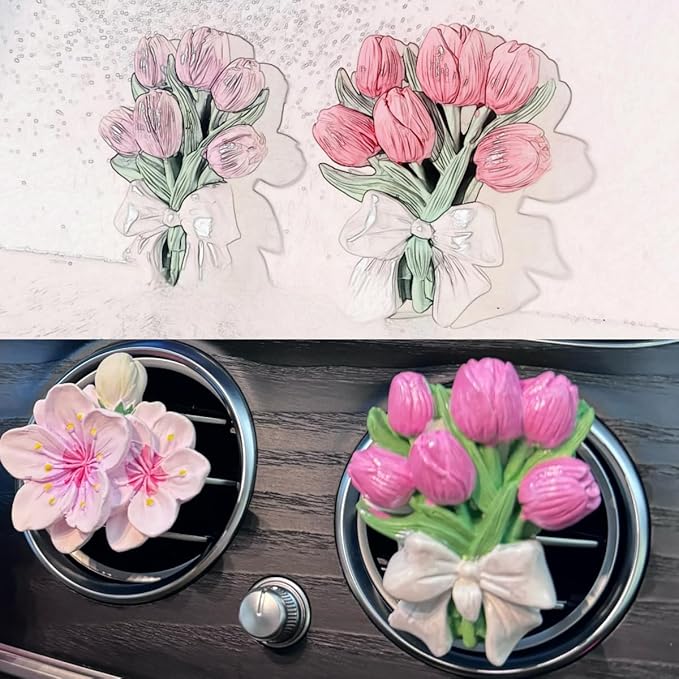 3D 2 Pack Tulip Bouquet Candle Mold, Plant Silicone Mold, Flower Resin Mold for Soap Soy Wax Epoxy DIY Handcraft Home Ornaments Car Air Freshener Home Decoration